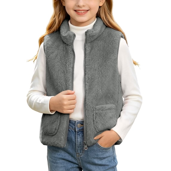 NAISIBABY Girls Fleece Vest,Zip-Up Mock Neck Stand Collar Sleeveless Jacket Warm Outerwear with Pockets Size 14