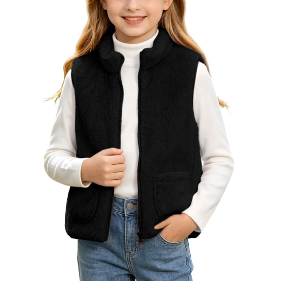 NAISIBABY Girls Fleece Vest,Zip-Up Mock Neck Stand Collar Sleeveless Jacket Warm Outerwear with Pockets Size 14