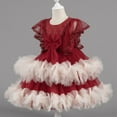 thumbnail image 1 of NAISIBABY Girls Floral Dress, Ruffles Lace Sleeve Elegant Embroidered Mesh Wedding Pageant Party Princess Dress Red 7T, 1 of 5