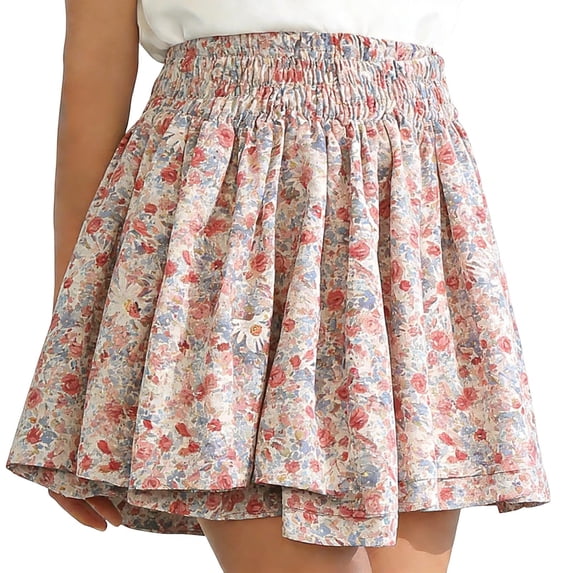 NAISIBABY Girls Floral Skirt Size 7, Cute Flowy Lightweight High Waist Summer Pleated Mini Skirt (1-8T)