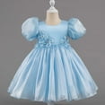 thumbnail image 1 of NAISIBABY Girls Flower Dress, Back Zipper Satin Mesh Splicing Puff Sleeve Party Birthday Pageant Princess Dress Blue 1T, 1 of 4