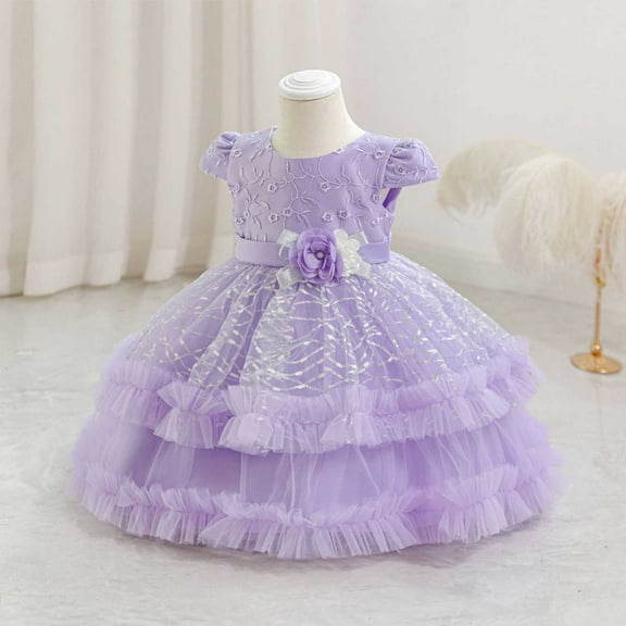 NAISIBABY Girls Flower Dress, Cute Embroidered Mesh Glitter Tutu Tulle Kids Wedding Party Pageant Princess Dress Purple 3T
