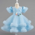 thumbnail image 1 of NAISIBABY Girls Flower Dress, Cute Embroidered Mesh Tutu Lace Puff Sleeve Party Birthday Pageant Princess Dress Blue 1T, 1 of 5