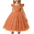thumbnail image 1 of NAISIBABY Girls Flower Dress, Mesh Puffy Ruffle Sleeve Sequin Princess Party Pageant Dress Orange 8-9T, 1 of 5