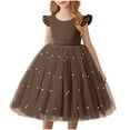 thumbnail image 1 of NAISIBABY Girls Flower Dress, Mesh Puffy Sequin Ruffle Sleeve Princess Party Pageant Dress Brown 6-7T, 1 of 5