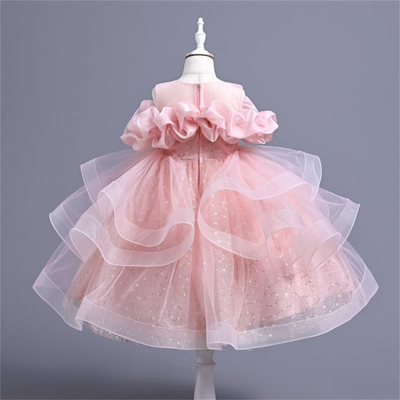 NAISIBABY Girls Formal Pageant Dress, New Sleeveless Ruffled Lace Embroidery Mesh Wedding Birthday Dress Prom Maxi Dress Pink 7T