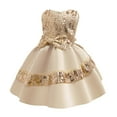 thumbnail image 1 of NAISIBABY Girls Formal Pageant Dress, Sleeveless Floral Bow Sequin Mesh Wedding Birthday Princess Dress Khaki 9T, 1 of 6