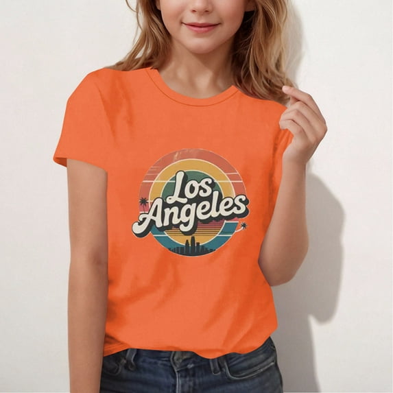 NAISIBABY Girls Graphic Tees, Crew Neck Short Sleeve Fashion Casual Tees Kids Summer Tops Clothes Orange 10T
