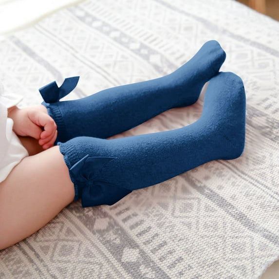 NAISIBABY Girls High Tube Socks, Bow Solid Color Breathable Stretch Sameless School Uniform Dance Socks Navy 6-12Months