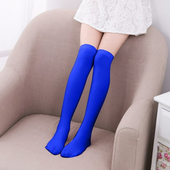 NAISIBABY Girls High Tube Socks, Cotton Stretch Sameless Solid Color School Uniform Dance Socks Blue 2-6T