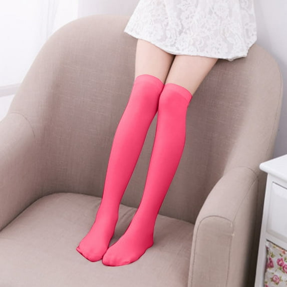 NAISIBABY Girls High Tube Socks, Cotton Stretch Sameless Solid Color School Uniform Dance Socks Watermelon Red 7-12T