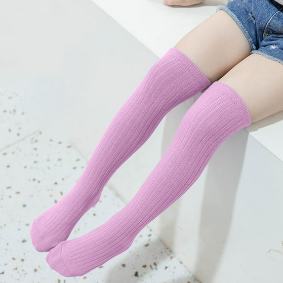 NAISIBABY Girls High Tube Socks, Solid Color Cotton Stretch School Uniform Dance Socks Purple 3-12T
