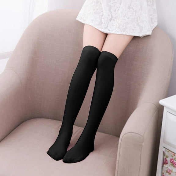 NAISIBABY Girls High Tube Socks, Solid Color Stretch Sameless Cotton School Uniform Dance Socks Black 7-12T