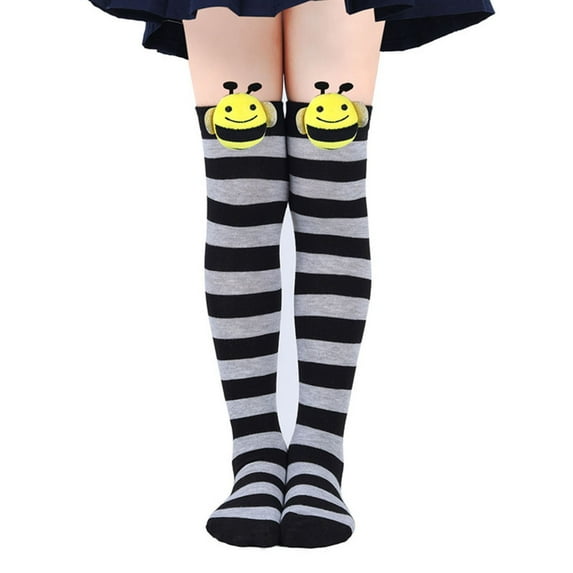 NAISIBABY Girls High Tube Socks, Stretch Cotton Stripe Non Slip Over Knee Sports Long Socks Gray 7-12T