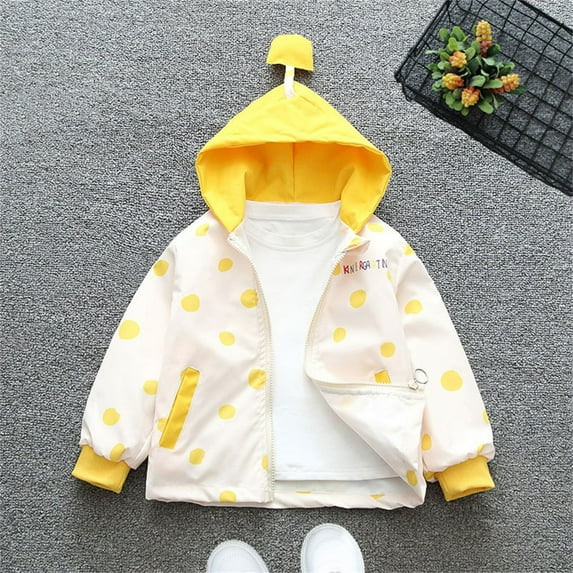 NAISIBABY Girls Hooded Jacket, Casual Lightweight Cute Prints Kids Windbreakers Outwear Yellow 6-7T