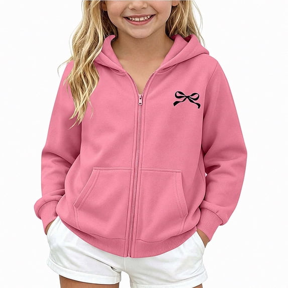 NAISIBABY Girls Hooded Sweatshirt – Fleece-Lined Long Sleeve Casual Zip-Up Jacket Pink Size 7