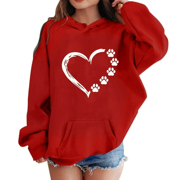 NAISIBABY Big Girls Hoodies, Long Sleeve New Print Loose Kids Casual Pullover Tops Red 9T