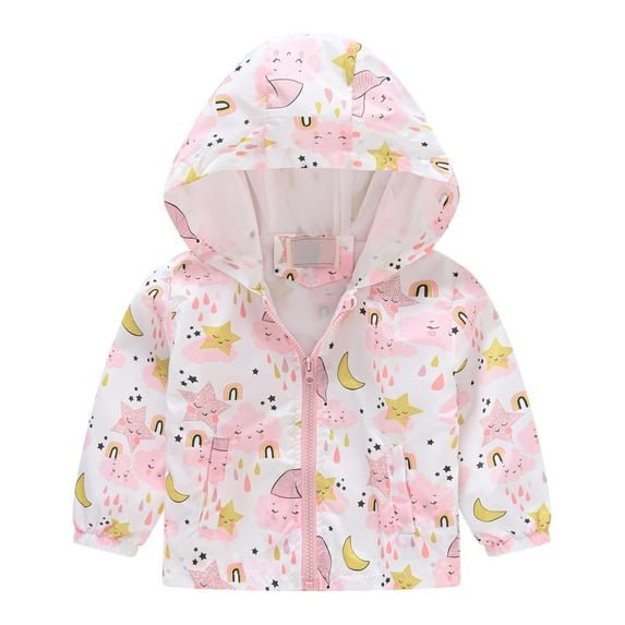 NAISIBABY Girls Jacket, Lightweight Fashion Pattern Raincoat Kids Hooded Windbreaker Pink 3-4T
