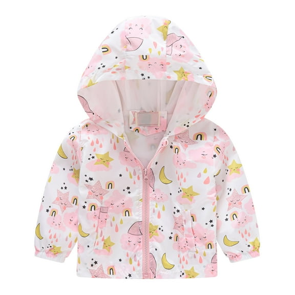 NAISIBABY Girls Jacket, Raincoat Fashion Pattern Lightweight Kids Hooded Windbreaker Pink 5-6T