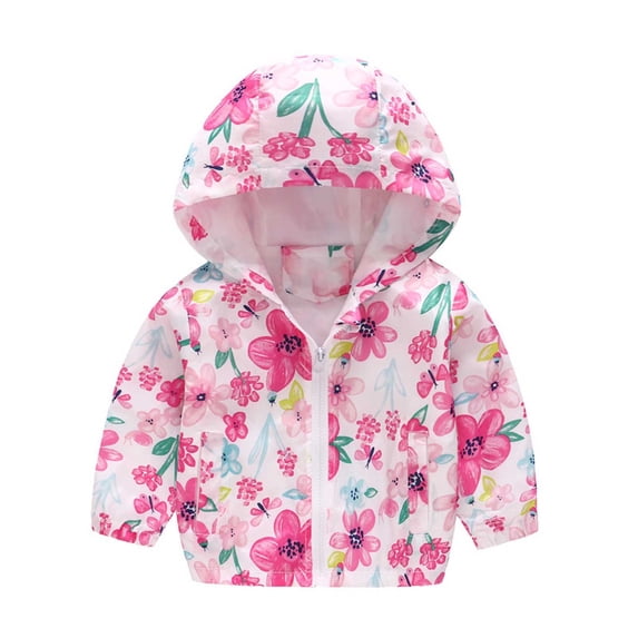 NAISIBABY Girls Jacket, Windbreaker Lightweight Cute Pattern Outerwear Kids Hooded Coat Hot Pink 4-5T