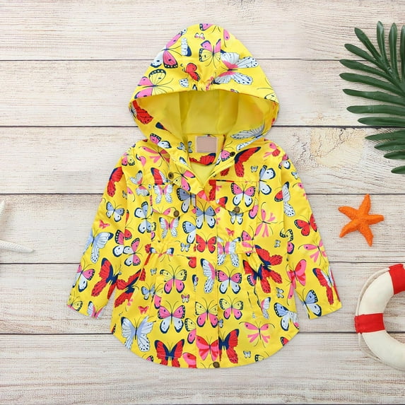 NAISIBABY Girls Jacket, Windbreaker Lightweight Cute Pattern Outerwear Kids Hooded Coat Yellow 8-9T