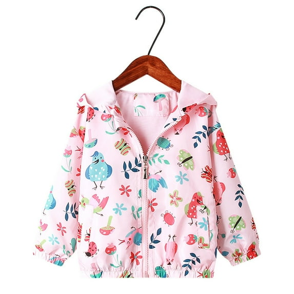 NAISIBABY Girls Jackets, Waterproof Prints Lightweight Hooded Windbreakers Pink 5T