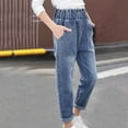 thumbnail image 1 of NAISIBABY Girls Jeans, Elastic Waist Causal Loose Pockets Kids Denim Pants Blue 5T, 1 of 4