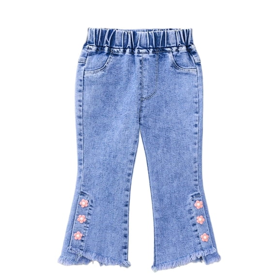 NAISIBABY Girls Jeans, Flare Leg High Waist Loose Stretch Fashion Denim Pants with Pockets Light Blue Size 5T