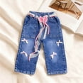 thumbnail image 1 of NAISIBABY Girls Jeans Size 7, High Rise with Bow Lace Belt Baggy Wide Leg Kids Fashion Denim Pants Blue（2-8T), 1 of 6
