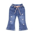 thumbnail image 1 of NAISIBABY Girls Jeans, Stretch Loose Elastic Waist Flare Leg Fashion Denim Pants with Cute Belt Blue Size 4T, 1 of 6