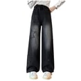 thumbnail image 1 of NAISIBABY Girls Jeans with Pockets, Fashion Gradient High Rise Wide Leg Loose Causal Denim Pants Black 7T, 1 of 8