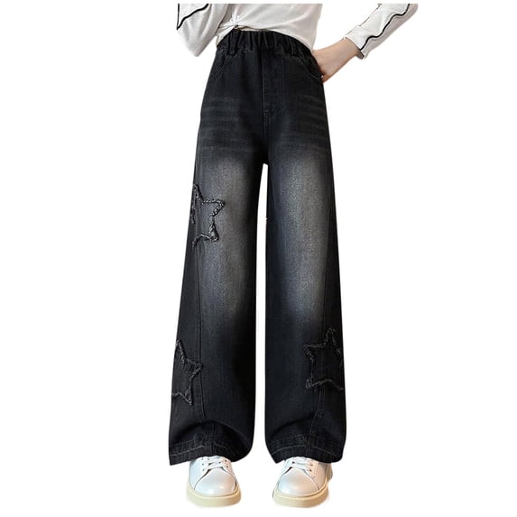 NAISIBABY Girls Jeans with Pockets, Fashion Gradient High Rise Wide Leg Loose Causal Denim Pants Black 7T