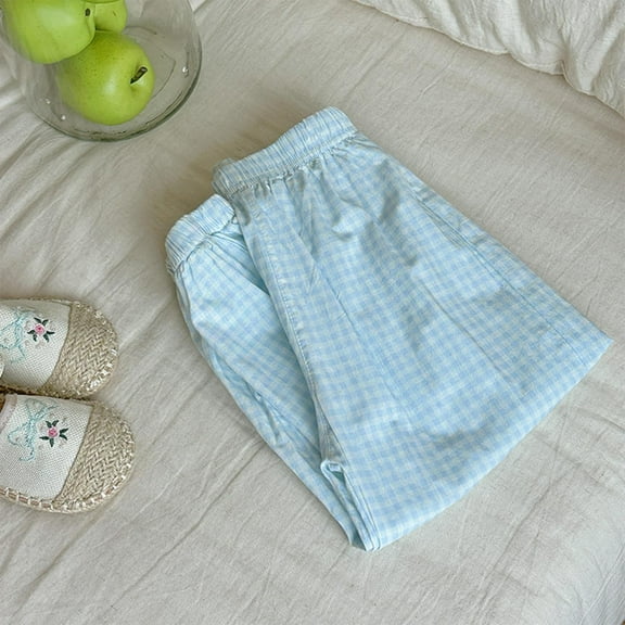 NAISIBABY Girls Jogger Pants, Plaid Prints Elastic Waist Cotton Lightweight Summer Cute Casual Pants Blue 1T