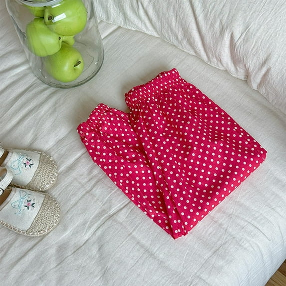 NAISIBABY Girls Jogger Pants, Polka Dot Cotton Lightweight Elastic Waist Summer Cute Casual Pants Red 1T