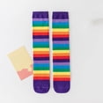 thumbnail image 1 of NAISIBABY Girls Knee High Socks, Cotton Breathable Cute Rainbow Knitted Stretchy Kids Performance Stockings Purple Free Size, 1 of 5