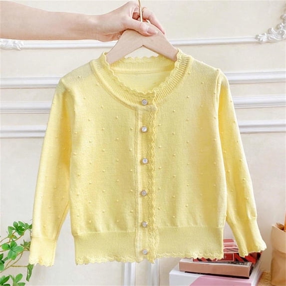 NAISIBABY Girls Knitted Cardigan, Lightweight Comfortable Ruffles Buttons Long Sleeve Dress Cover Up Coat Yellow 9T