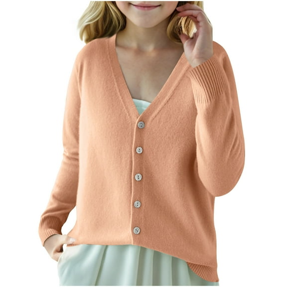 NAISIBABY Girls Knitted Cardigan, Loose Casual V Neck Buttons Long Sleeve Spring Fall Knitted Coat Gold 6-7T
