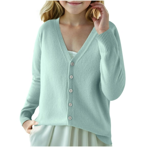 NAISIBABY Girls Knitted Cardigan, V Neck Buttons Long Sleeve Loose Casual Spring Fall Knitted Coat Mint Green 10-11T