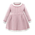 thumbnail image 1 of NAISIBABY Girls Knitted Dress, Classic Checked Long Sleeve Crew Neck Kids Fashion Midi Dress Pink 9-12Months, 1 of 5