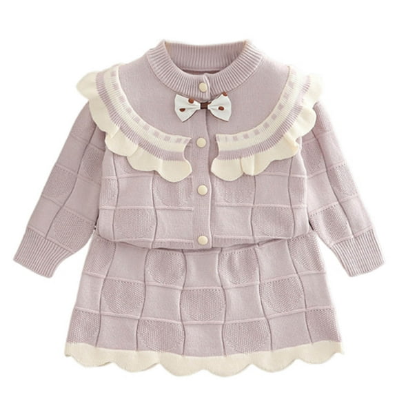 NAISIBABY Girls Knitted Sweater Set(1-8T), Long Sleeve Cardigan Tops and Ruffles Skirt Fall Winter Cute Dress Outfit Purple 7T