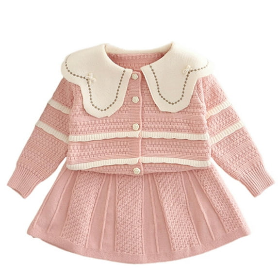 NAISIBABY Girls Knitted Sweater Set 2-Piece, Long Sleeve Floral Buttons Cardigan Tops and Skirt Fall Winter Fashion Outfit Clothes Pink 5T