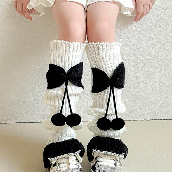 NAISIBABY Girls Leg Warmers Socks, Cute Plush Knee High Knitted Thicken Loose Stretch Socks Leggings White 3-15T