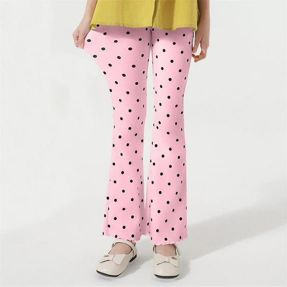 NAISIBABY Girls Leggings Pants, Elastic Waist Flared Leg Polka Dot Casual Cotton Stretchy Pants Pink 11T