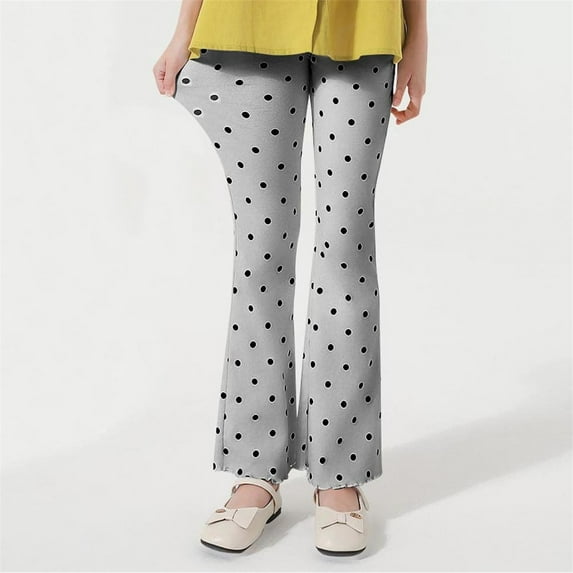 NAISIBABY Girls Leggings Pants, Flared Leg Elastic Waist Polka Dot Casual Cotton Stretchy Pants Gray 2T
