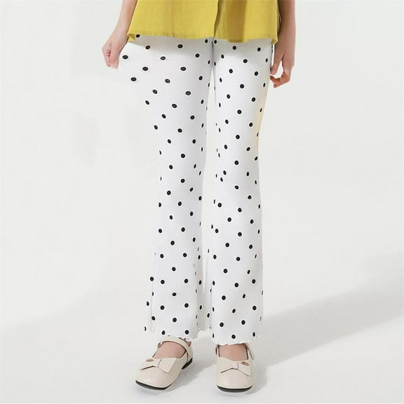 NAISIBABY Girls Leggings Pants, Polka Dot Flared Leg Elastic Waist Casual Cotton Stretchy Pants White 2T