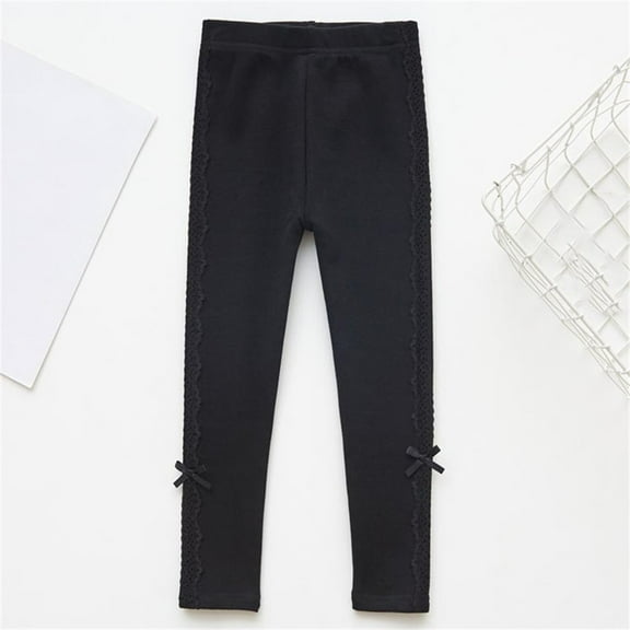 NAISIBABY Girls Leggings, Stretchy Bow Lace Elastic Waist Cotton Soft Tight Pants Black 7T