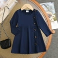 thumbnail image 1 of NAISIBABY Girls Long Sleeve Dress, Crew Neck Fashion Pleated Buttons Spring Fall Casual Midi Dress Dark Blue 2T, 1 of 7