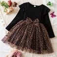 thumbnail image 1 of NAISIBABY Girls Long Sleeve Dress, Crew Neck Leopard Prints Ruffled Lace Mesh Bow Princess Dress Black 2-3T, 1 of 9
