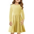 thumbnail image 1 of NAISIBABY Girls Long Sleeve Dress, Solid Color Stretchy Soft Crew Neck Casual A-Line Midi Dress Yellow 13-14T, 1 of 9