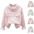 thumbnail image 1 of NAISIBABY Girls Long Sleeve Shirt 10-12T, Buttons Floral Ruffles Cotton Cute Elegant Formal Tops Pink(3-14T), 1 of 3